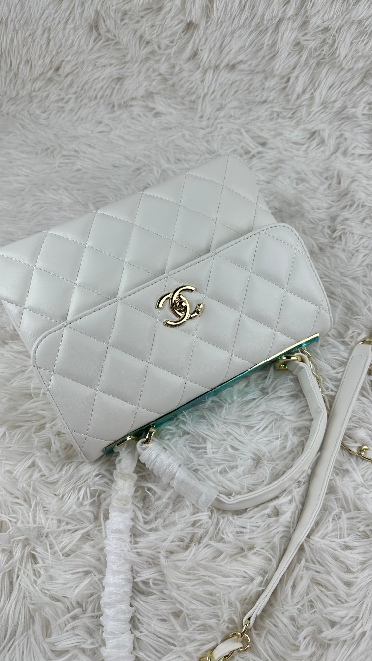 CC Inspired Top Handle Flap Bag Lambskin - White - Gorchic - $140.99