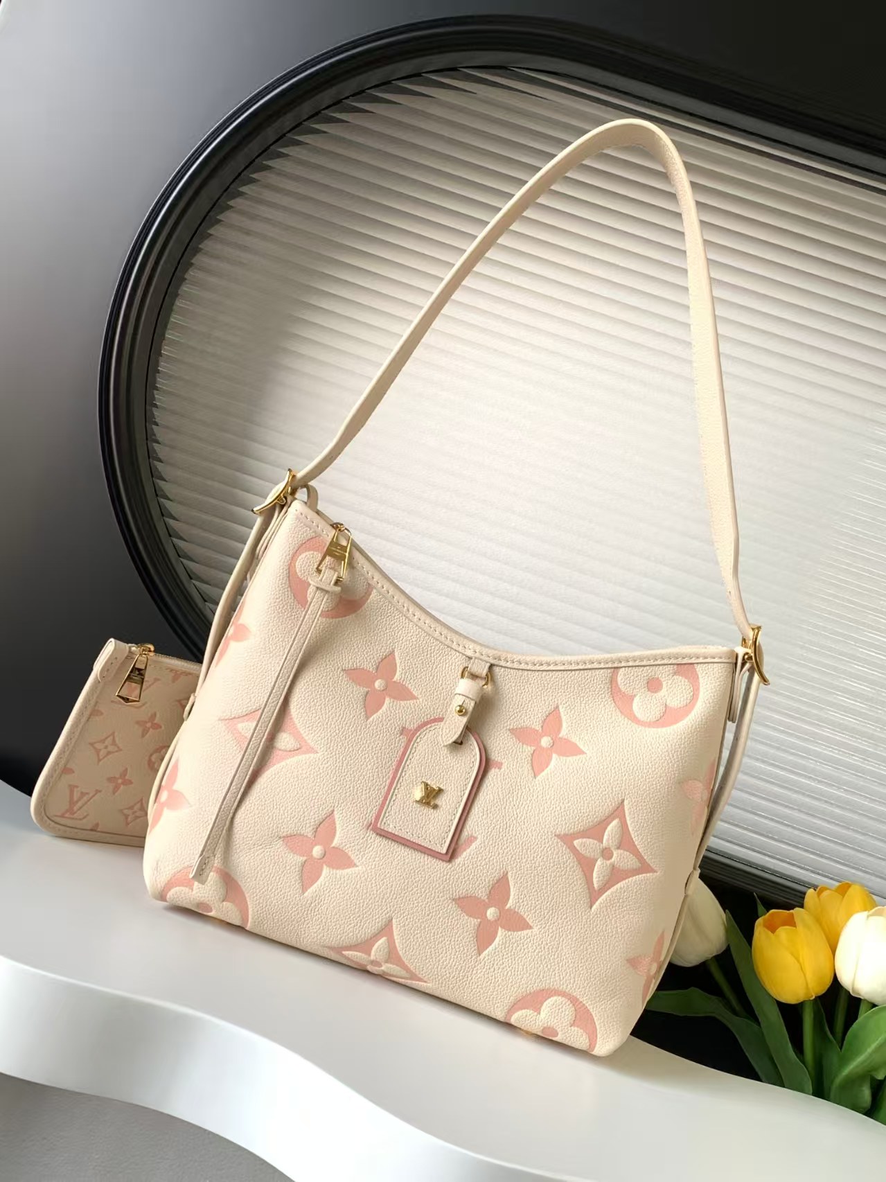 Designer Monogram Carryall PM - White and Pink Bag - Gorchic - $122.99