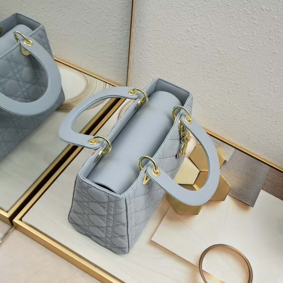 D Inspired Medium Lady D Inspired Bag Blue Cannage Calfskin Golden Hardware - Bag - Gorchic - $144.99