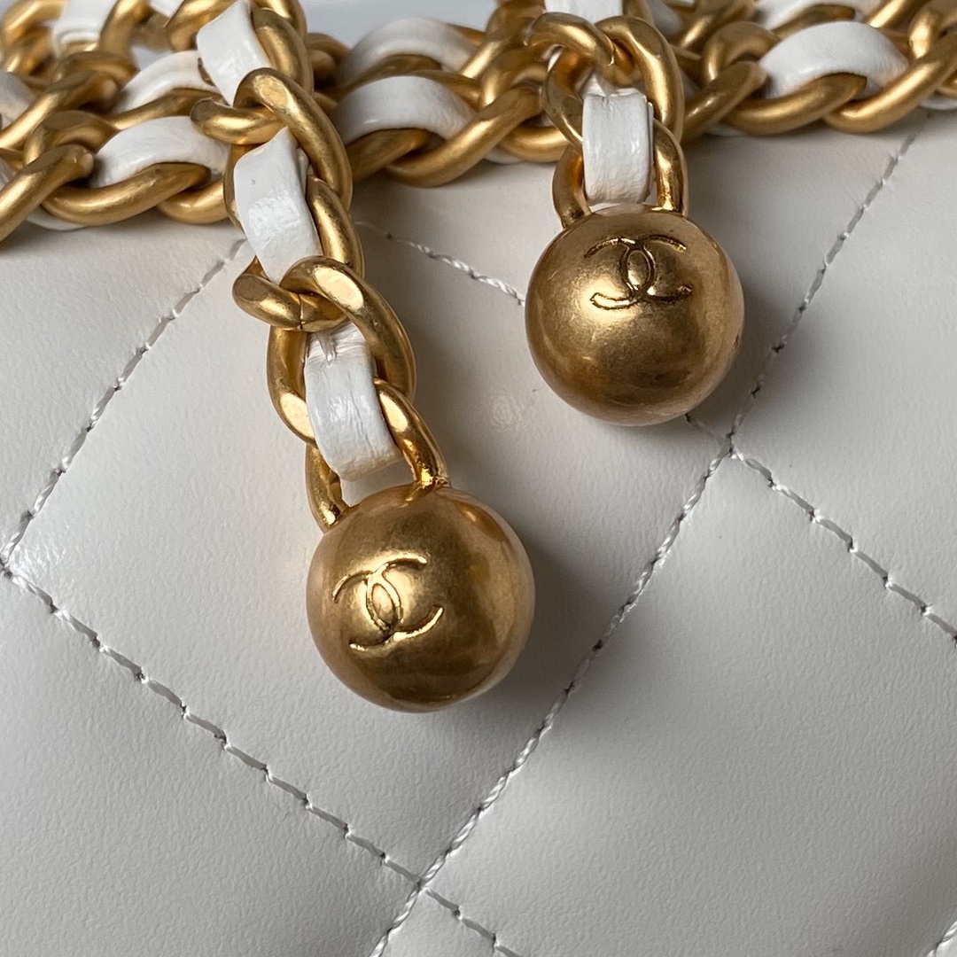 CC Inspired 24C Double Little Gold Balls Bag - White Bag - Gorchic - $145.99