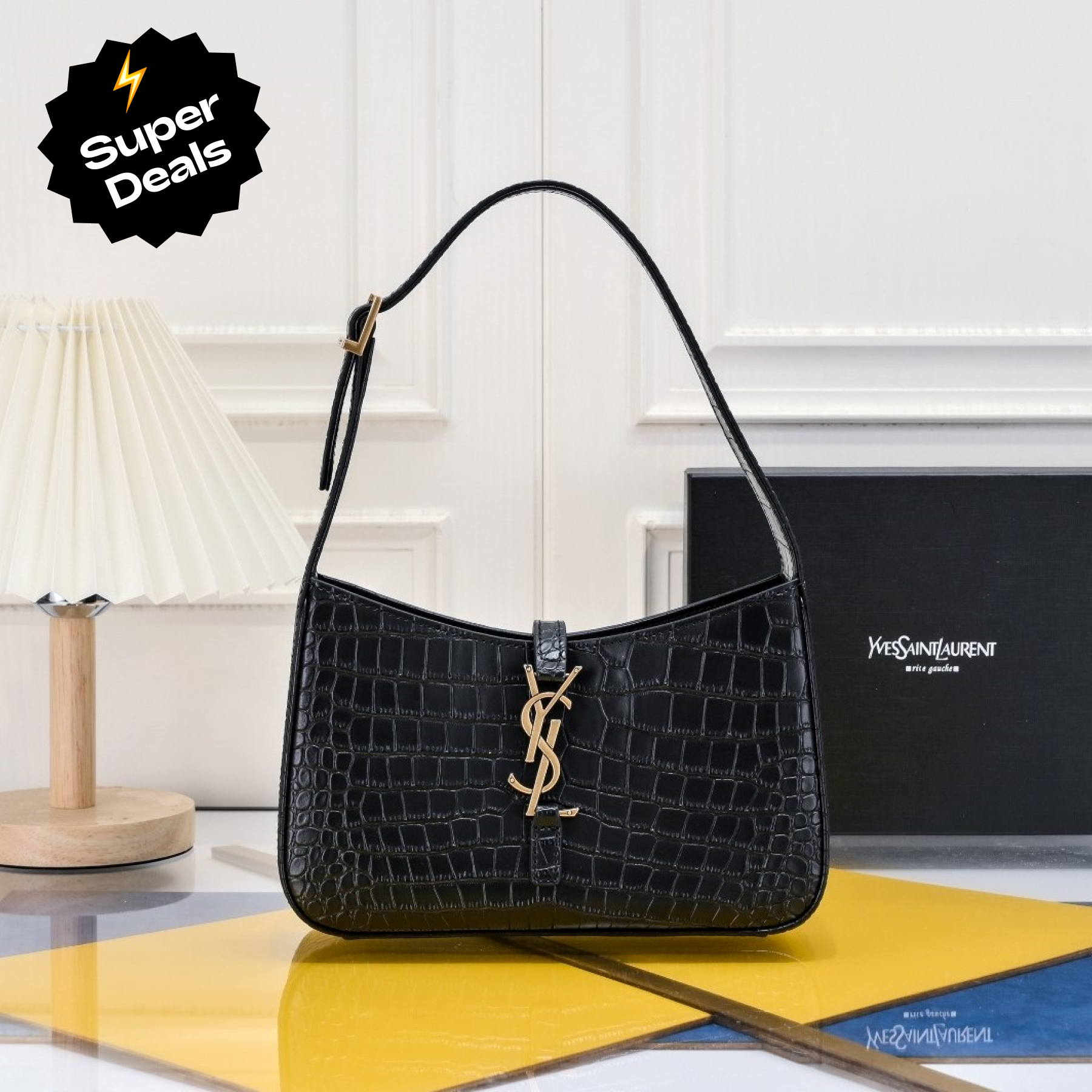 Lady Designer Fashion Le 5 à 7 Hobo Bag Leather-Snakeskin Pattern BLACK Bag - Gorchic - $121.99