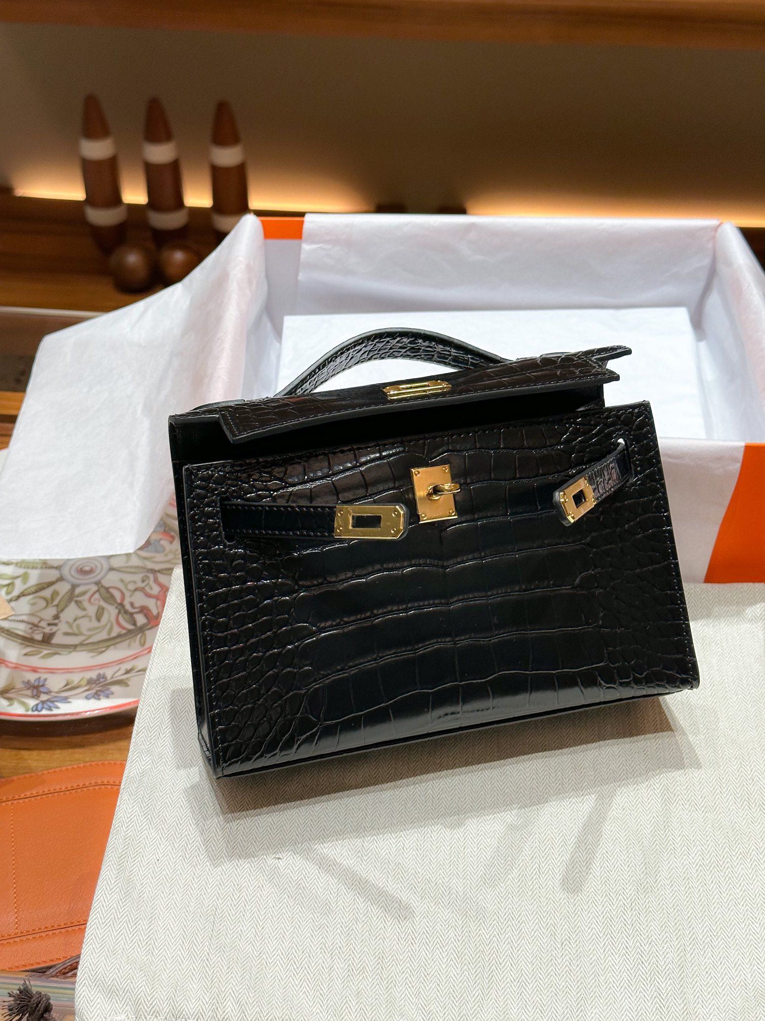 H-Inspired Kelly Mini 1st Kelly Pochette Generation Epsom Palm Leather-Black - Gorchic - $146.99