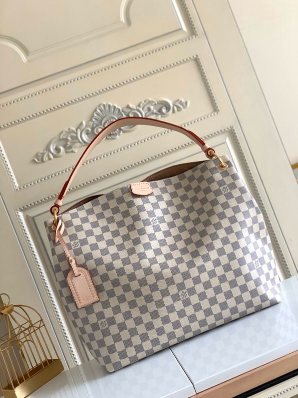 Designer Monogram Graceful MM Damier Azur Canvas Shoulder Bag - Gorchic - $120.99