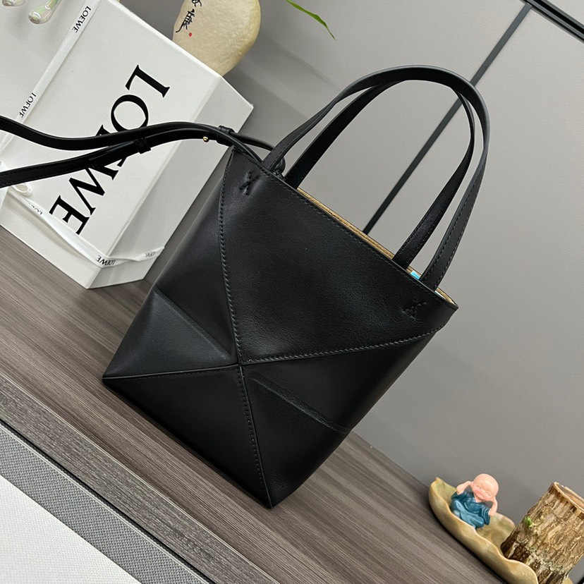 Puzzle iconic Puzzle Fold Tote in shiny calfskin Mini Black - Bag - Gorchic - $113.99