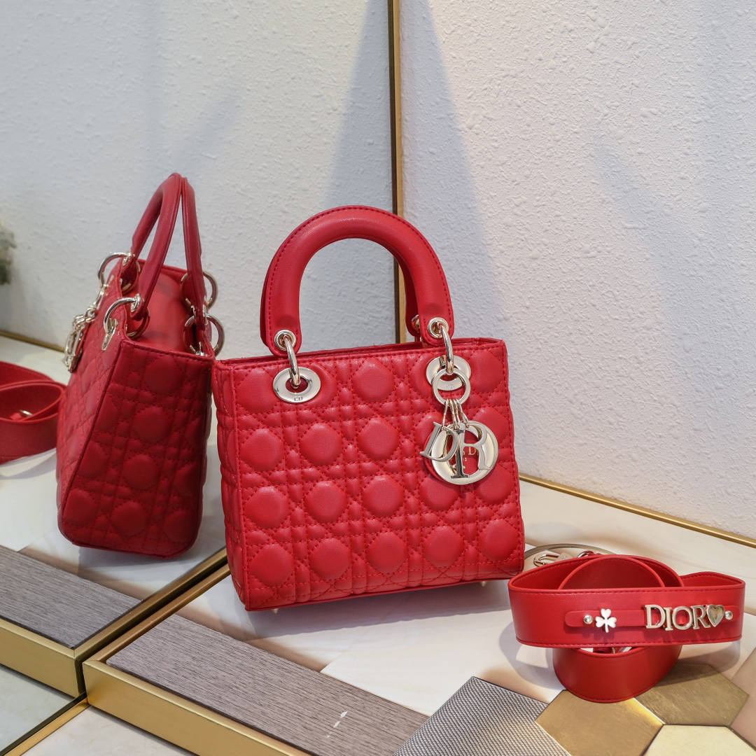 D Inspired Small Lady D Inspired Bag Red Cannage Calfskin Golden Hardware - Bag - Gorchic - $144.99