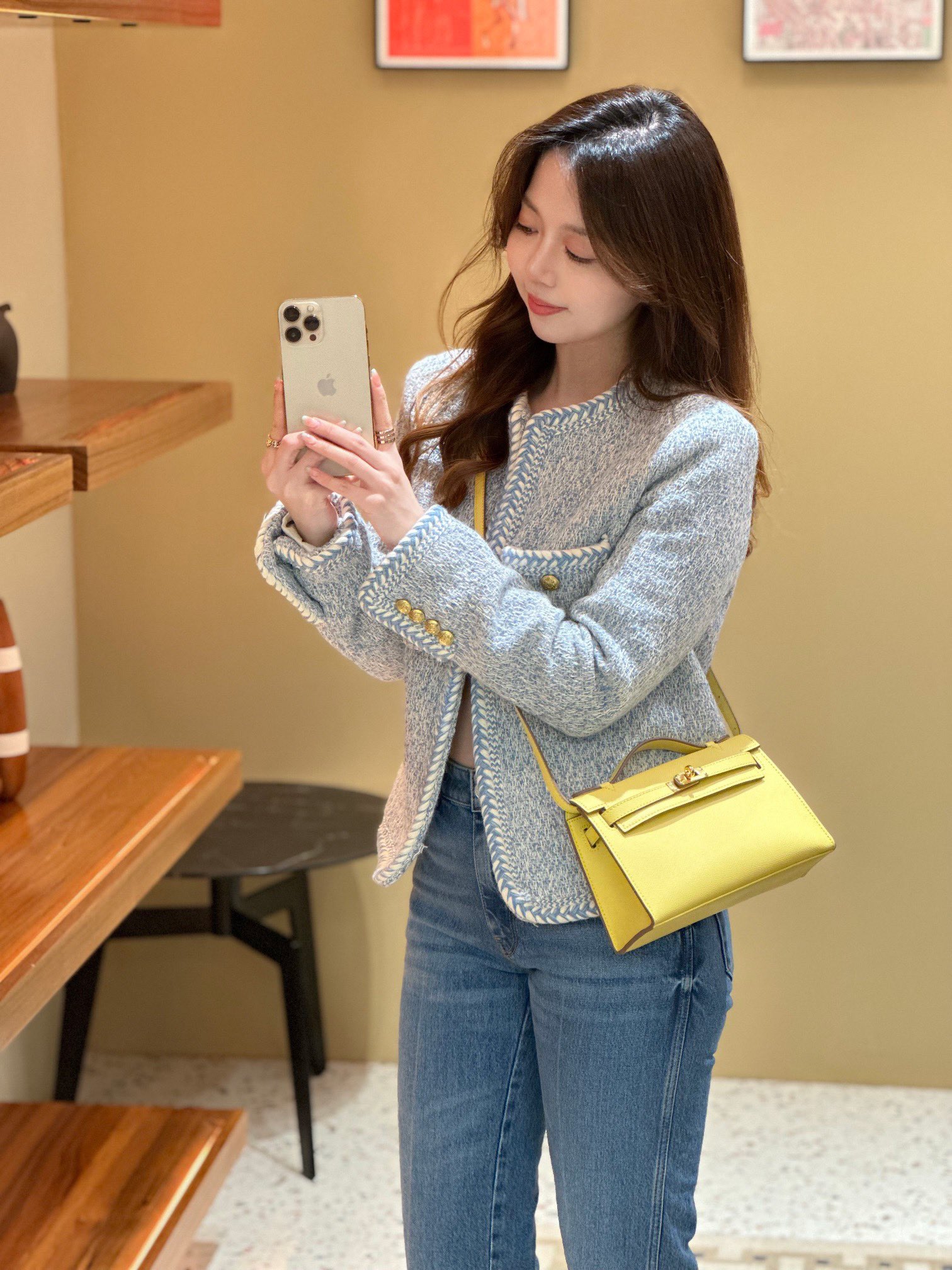 H-Inspired Kelly Mini 1st Kelly Pochette Generation Epsom Palm Leather-Yellow - Gorchic - $146.99