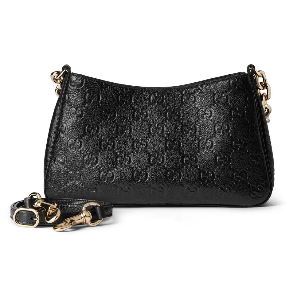Double-G Emblem Black Grainy leather Bag - Gorchic - $132.99