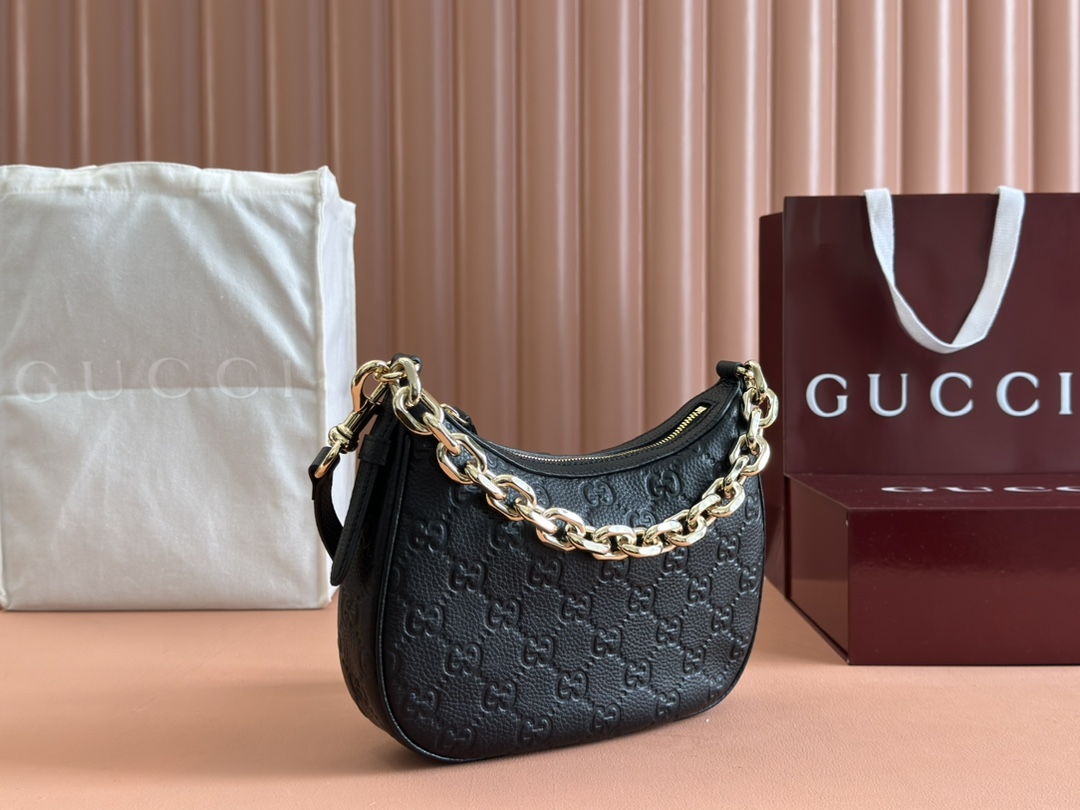 Double-G Emblem Black Grainy Leather Small Bag - Gorchic - $132.99