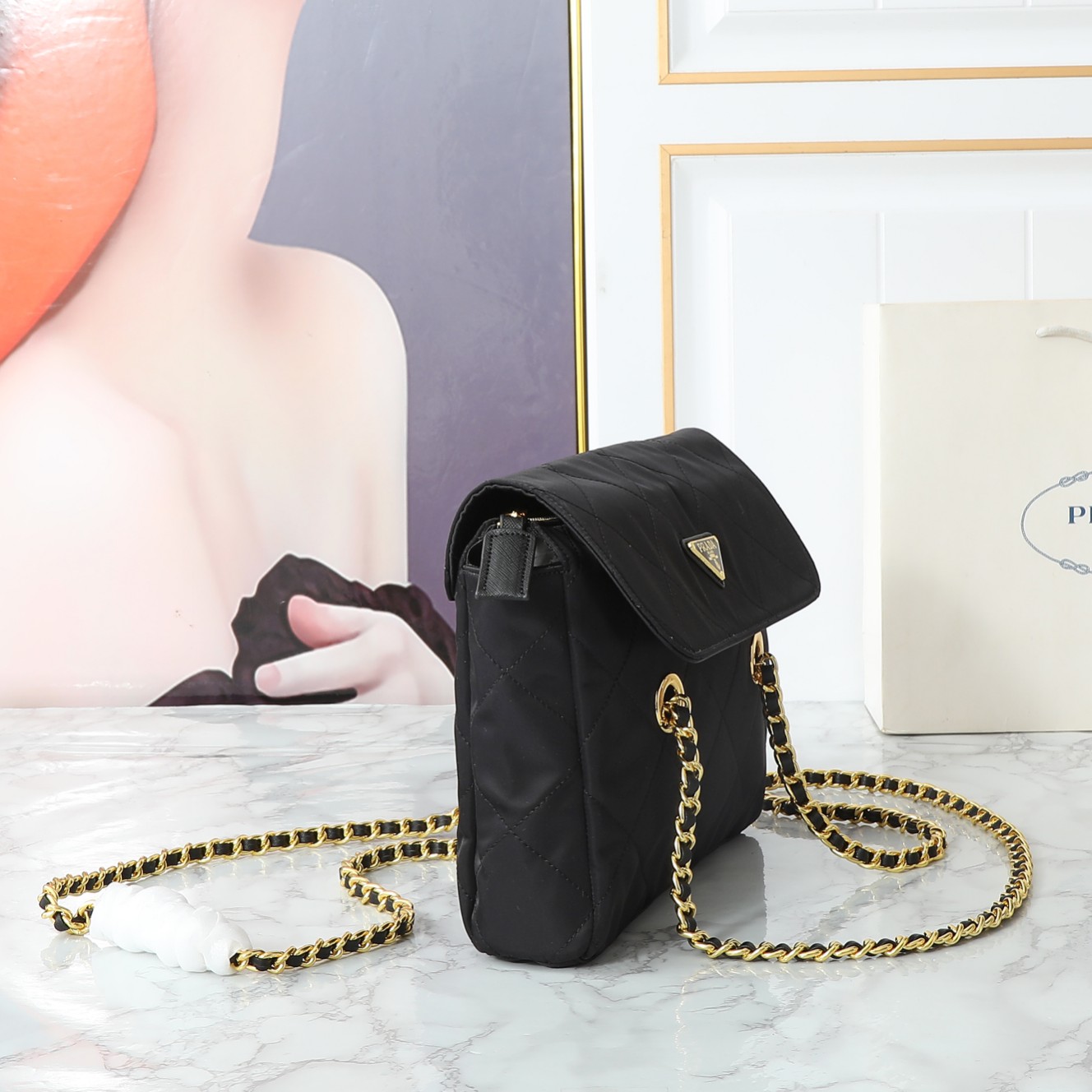 Saffiano texture Tessuto Impuntu Quilted Flap Shoulder Black Bag - Gorchic - $132.99