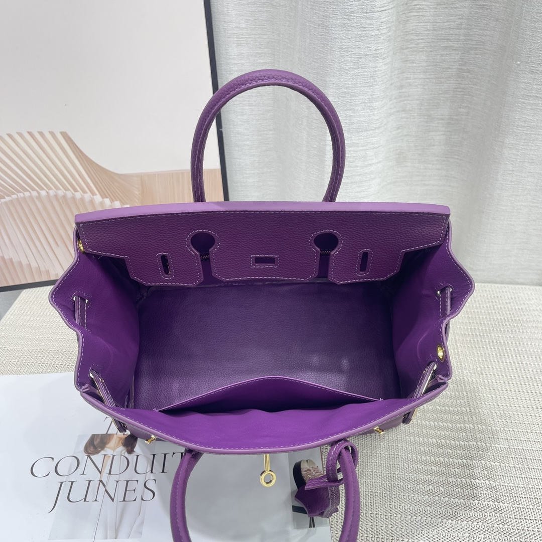 H-Inspired Birkin Togo Retourne Bag Golden-Purple Bag - Gorchic - $185.99