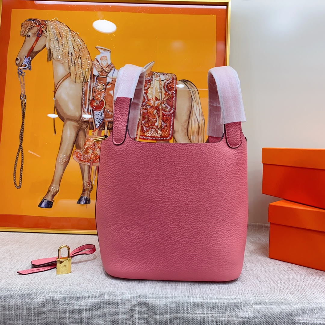 H-Inspired Clemence Picotin Lock Bag Golden Hardware-Pink Bag - Gorchic - $151.99