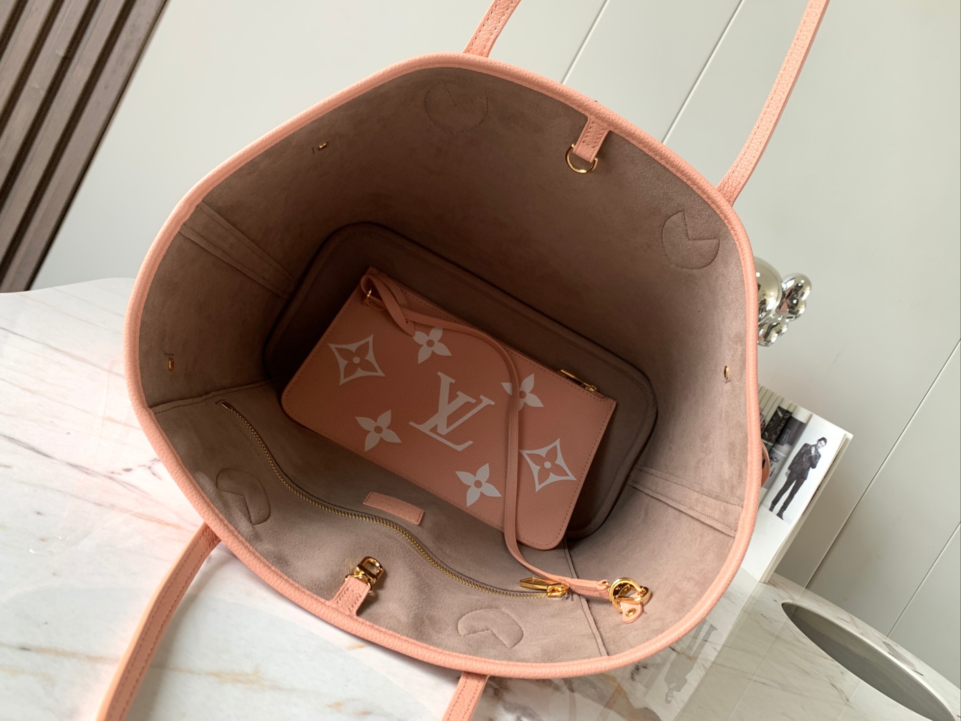 Designer Monogram Neverfull MM Pink Embossed Medium Shopping Bag - Gorchic - $124.99