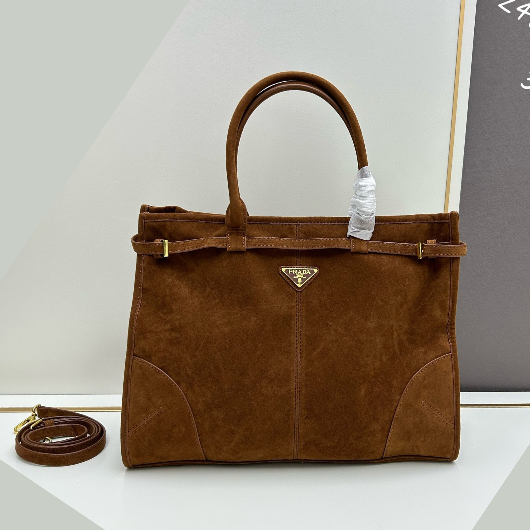 Saffiano texture Large Suede Brown handbag - Gorchic - $136.99