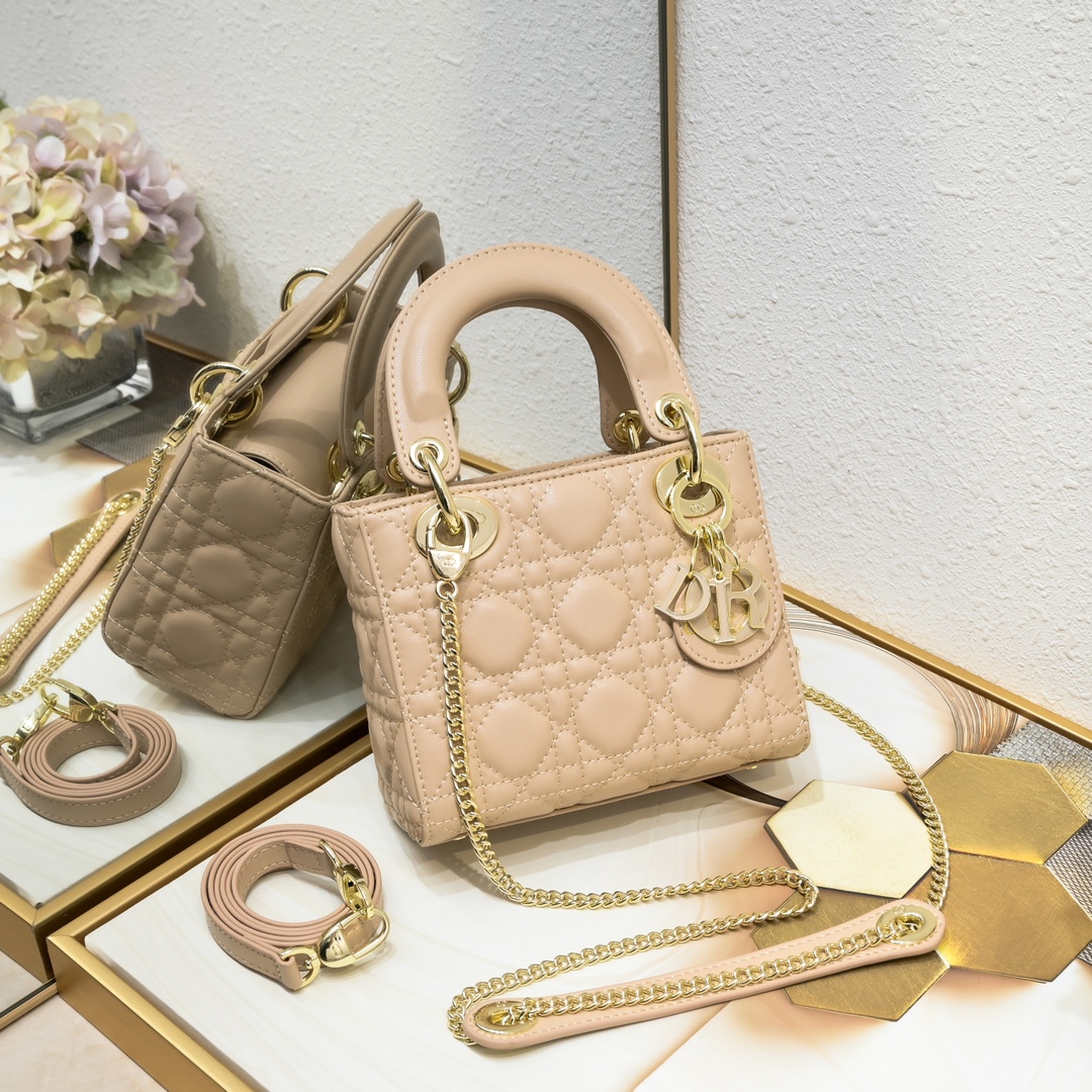 D Inspired Mini Lady D Inspired Bag Sand Pink Cannage Calfskin - Bag - Gorchic - $138.99