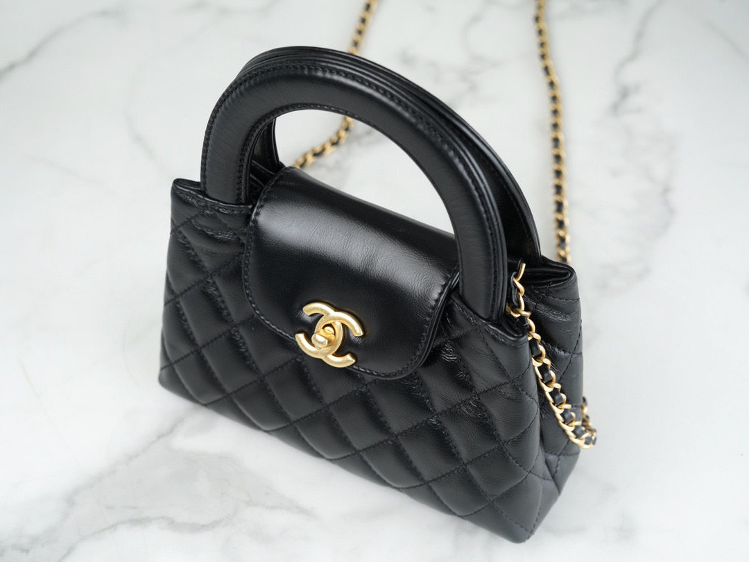 CC Inspired Shiny Aged Calfskin Quilted Nano Kelly Shopper Black - Bag - Gorchic - $121.99