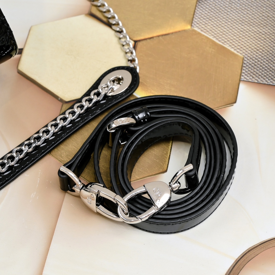 D Inspired Mini Lady D Inspired Bag Powder Black Patent Cannage Calfskin Golden Hardware - Bag - Gorchic - $138.99