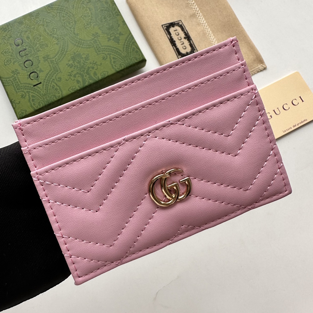 Double-G GG Marmont card case pink leather-wallet - Gorchic - $39.99