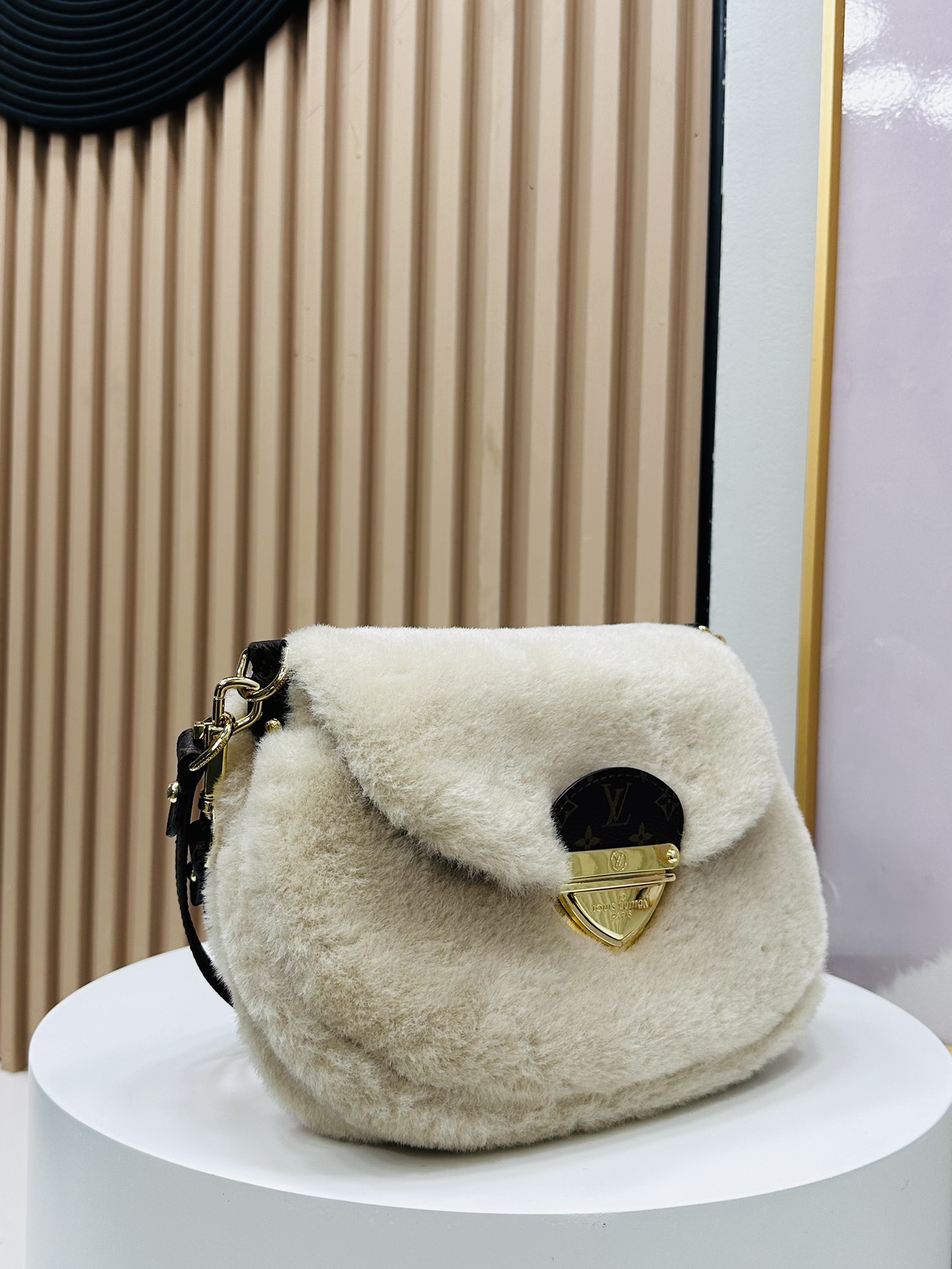 Designer Monogram Sunset Cream Woolen Leather Bag - Gorchic - $128.99
