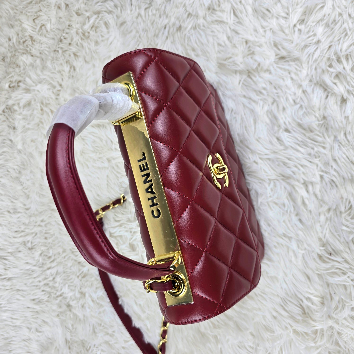 CC Inspired Top Handle Flap Bag Lambskin - Wine - Gorchic - $140.99