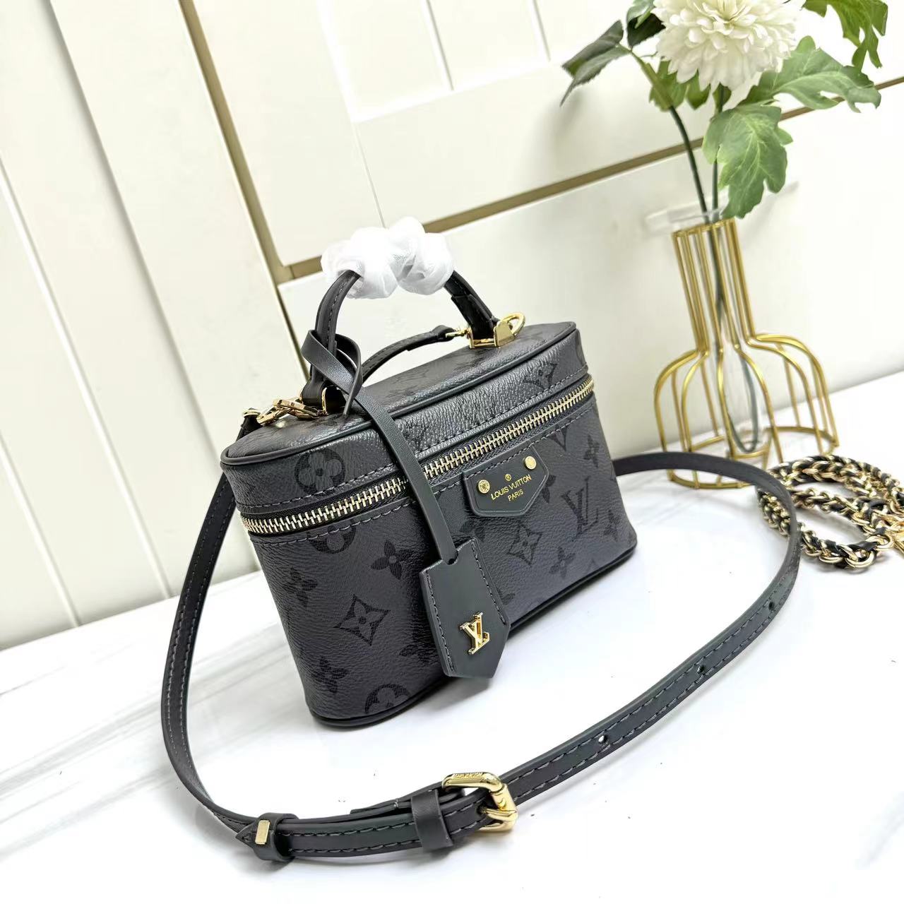 Designer Monogram  Vanity Chain Pouch-Black - Bag - Gorchic - $131.99