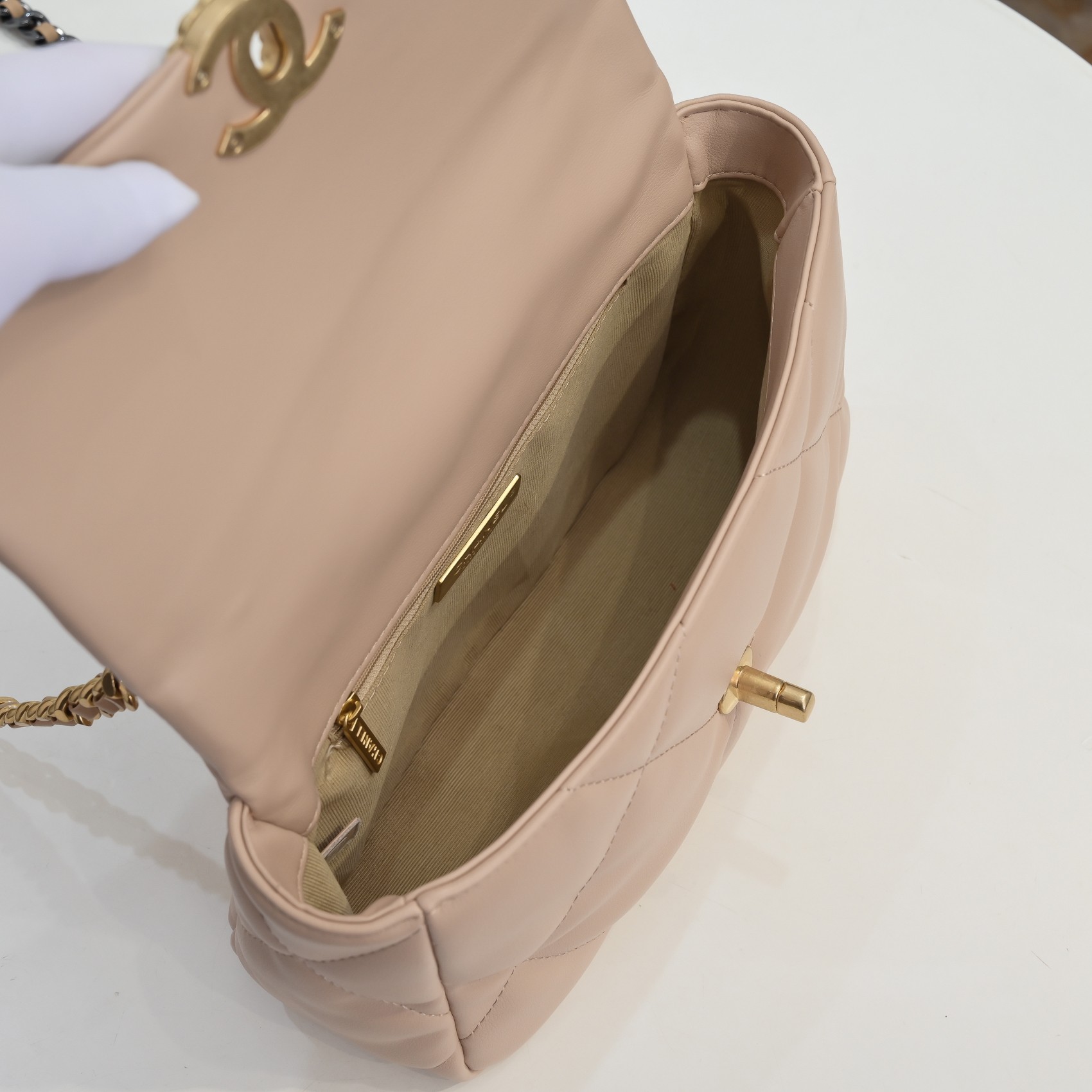 CC Inspired Calfskin Quilted CC Inspired 19 Flap Beige -Golden - Bag - Gorchic - $132.99