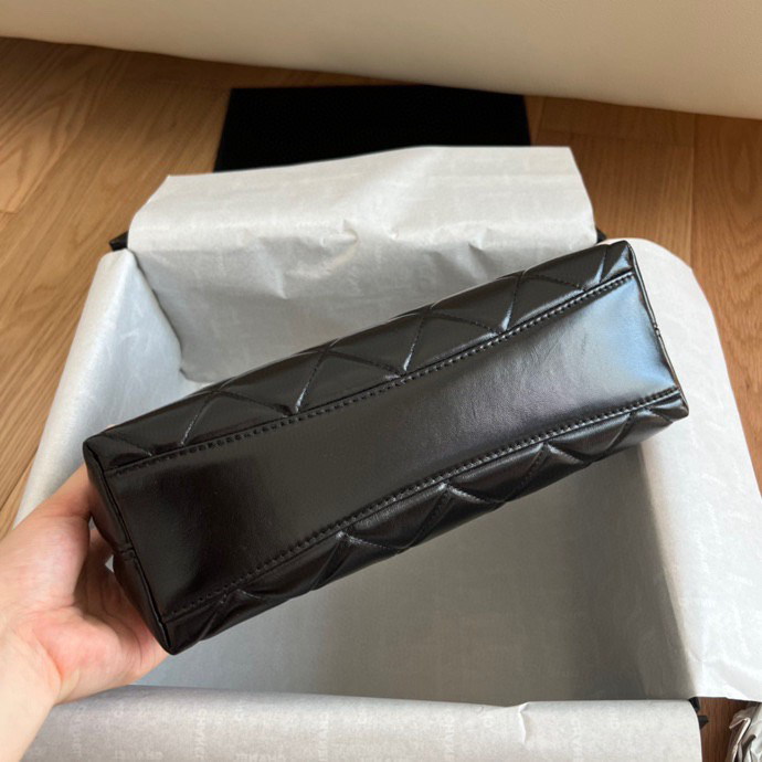 CC Inspired 24A Hobo Small Bag Shiny Calfskin & Gold-Tone Metal Black - Bag - Gorchic - $121.99