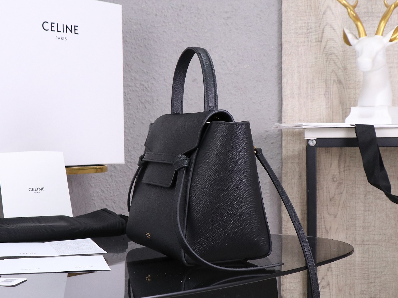 CL MICRO BELT BAG IN GRAINED CALFSKIN BLACK - Bag - Gorchic - $180.99