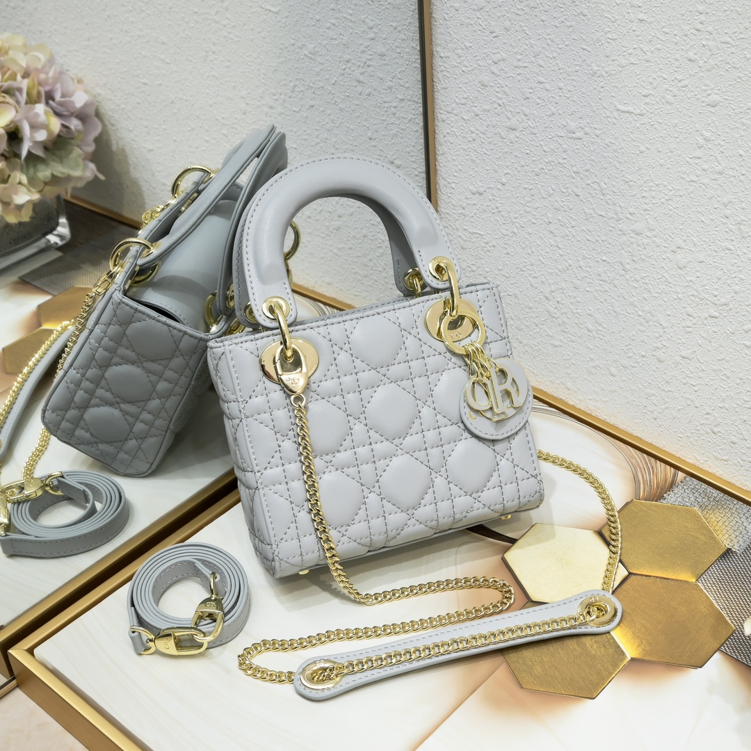 D Inspired Mini Lady D Inspired Bag Grey Cannage Calfskin - Bag - Gorchic - $138.99