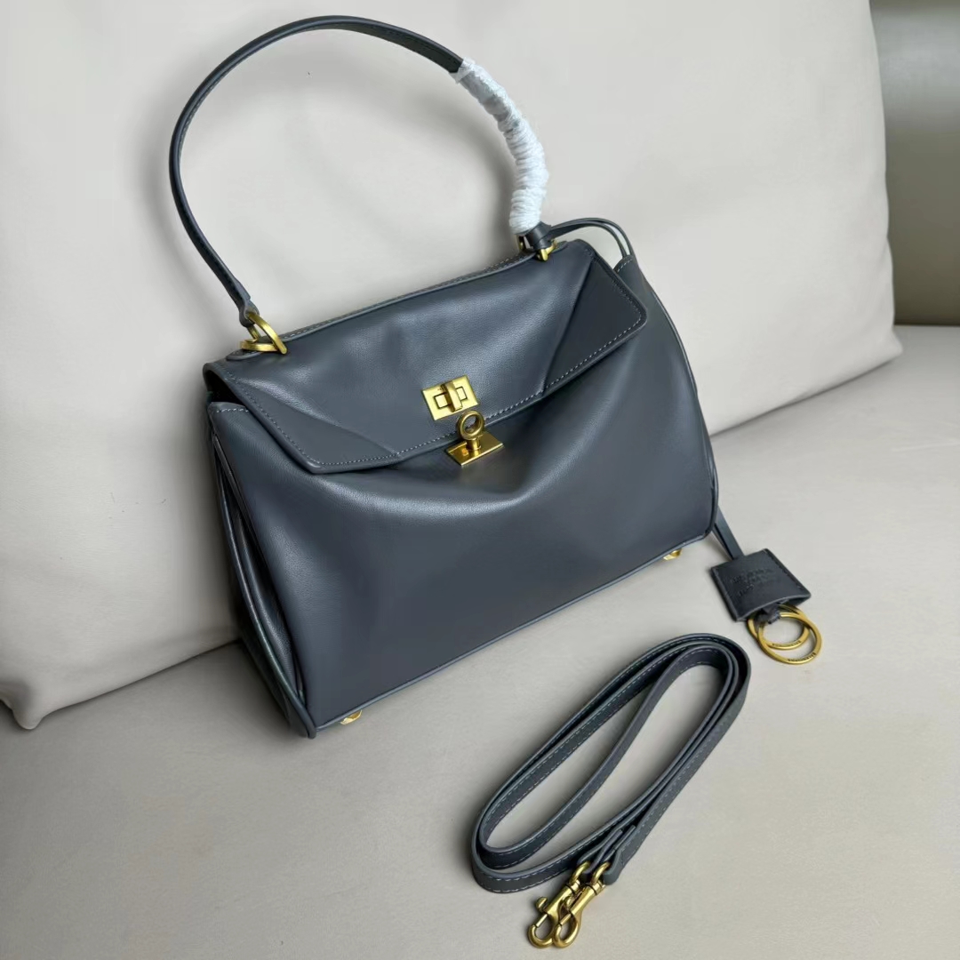 Hourglass iconic Rodeo leather shoulder bag in Grey and aged-golden hardware Multiple Size - Bag - Gorchic - $169.99
