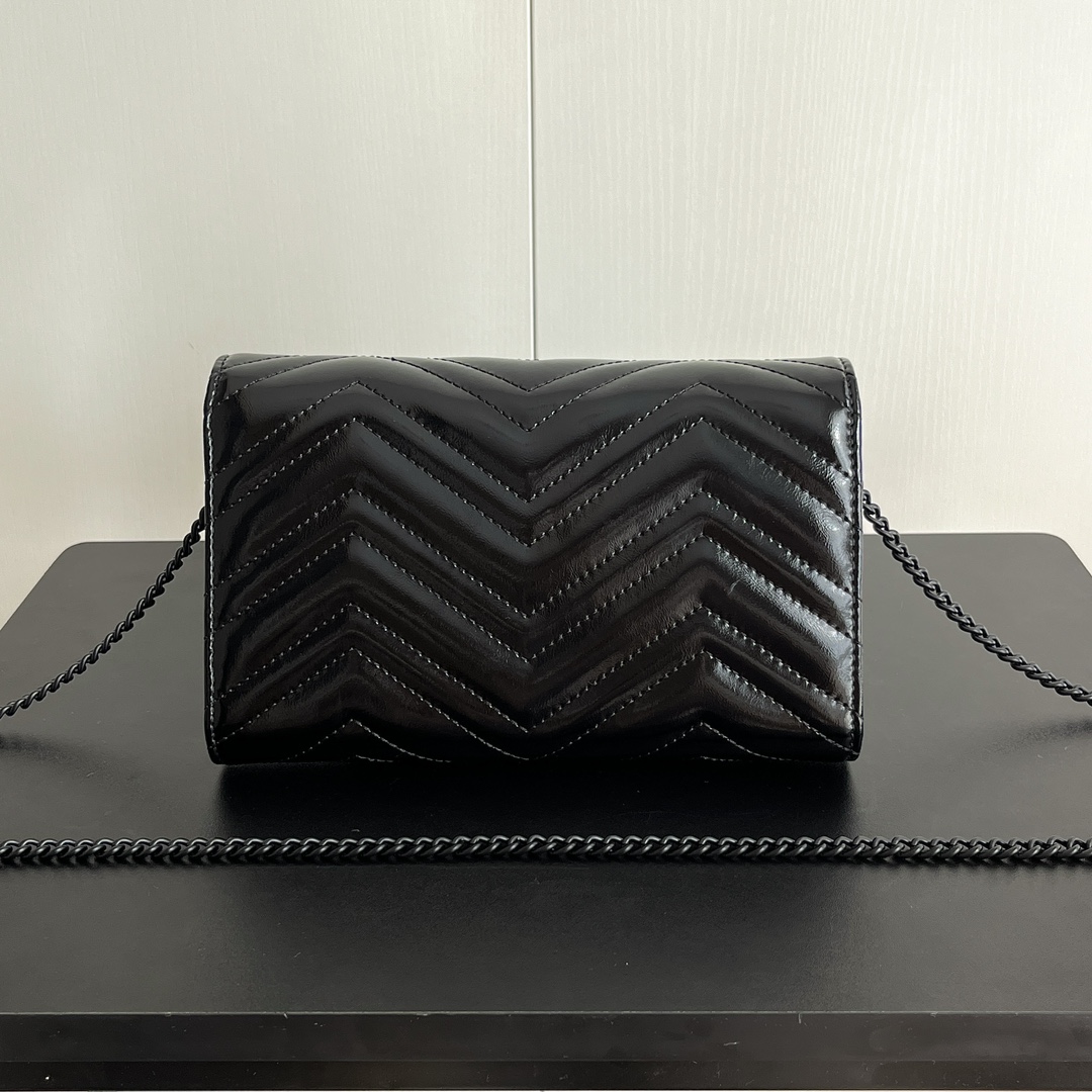 Double-G Marmont Chain Wallet - Black Leather bag Wallet - Gorchic - $123.99