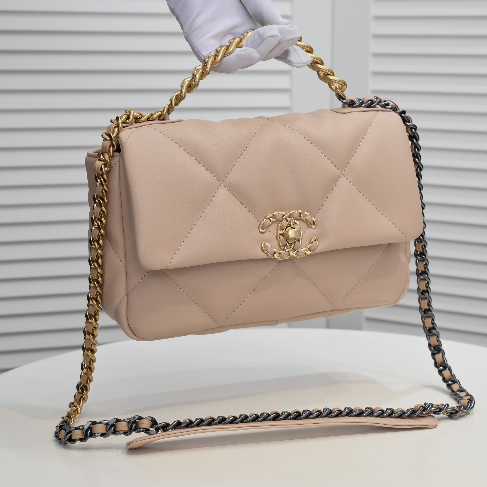 CC Inspired Calfskin Quilted CC Inspired 19 Flap Beige -Golden - Bag - Gorchic - $132.99