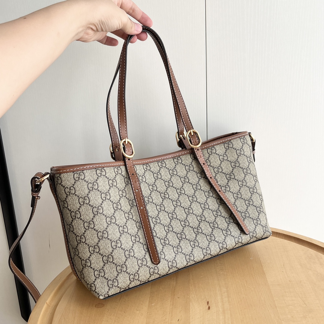 Double-G GG Emblem Medium brown tote bag - Gorchic - $132.99