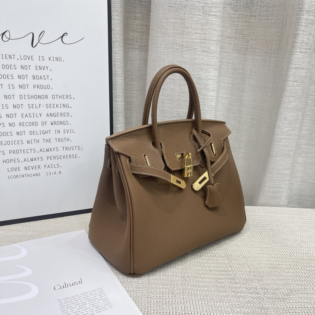 H-Inspired Birkin Togo Retourne Bag Golden Hardware -Dark Brown Bag - Gorchic - $185.99