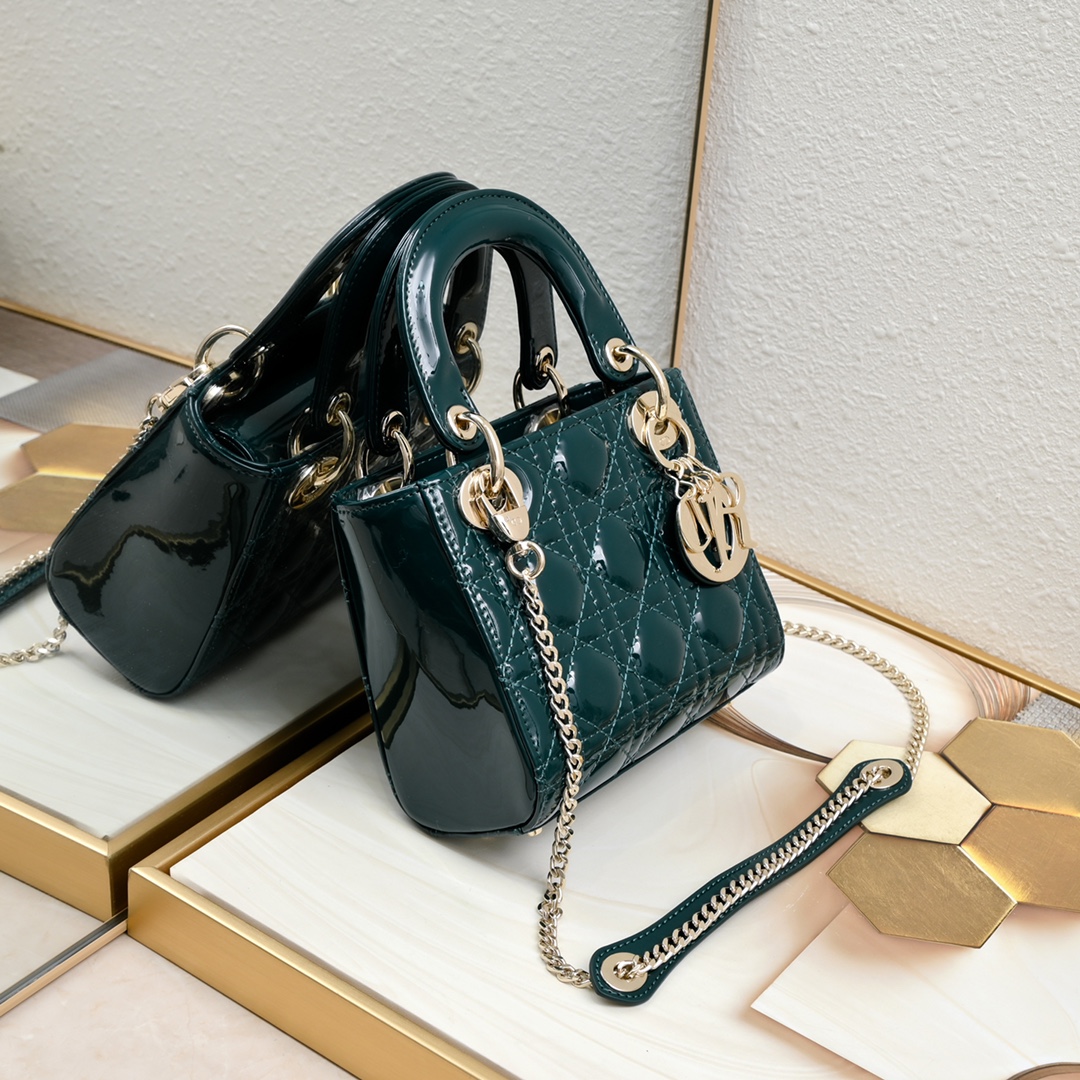 D Inspired Mini Lady D Inspired Bag Powder Green Patent Cannage Calfskin Golden Hardware - Bag - Gorchic - $138.99