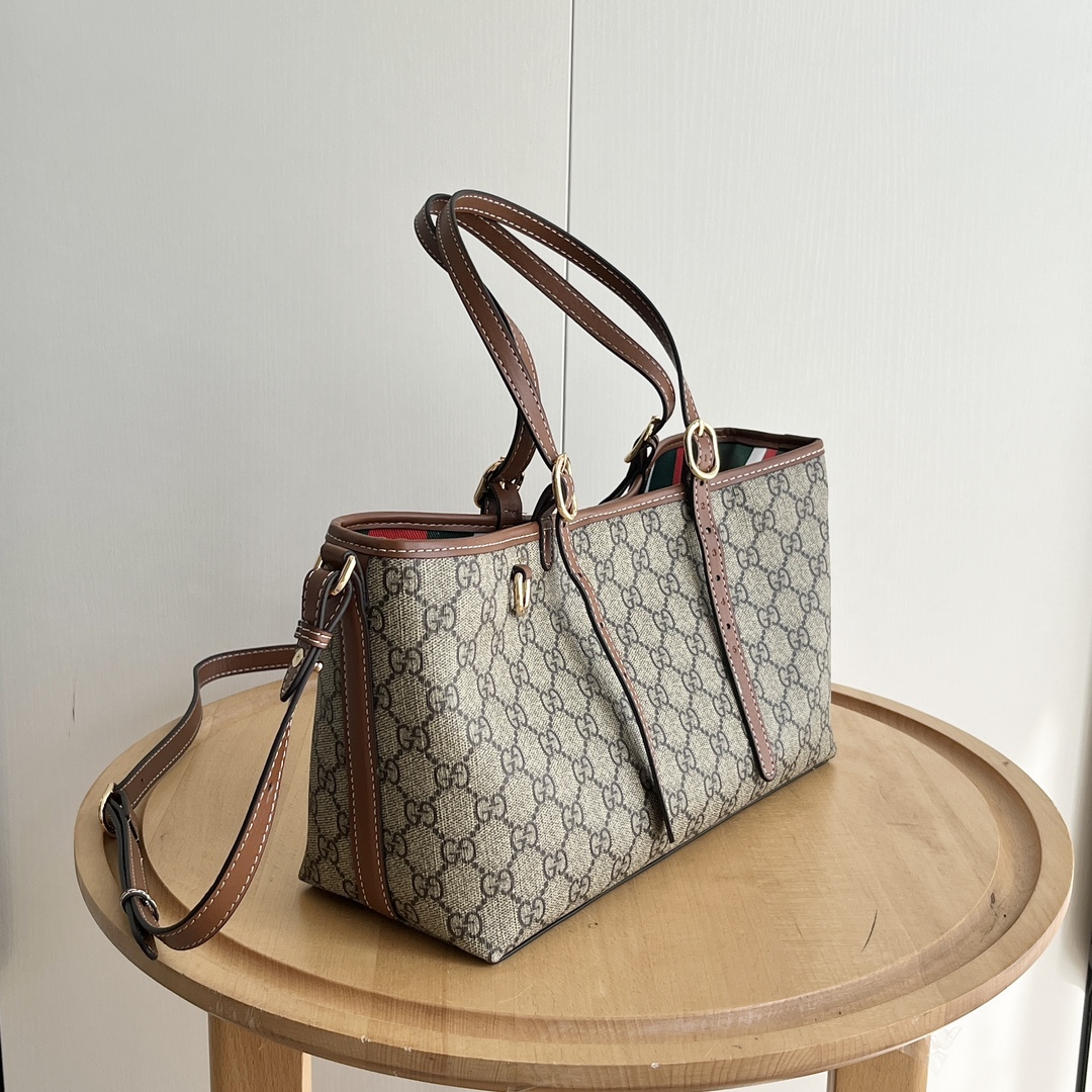 Double-G GG Emblem Medium brown tote bag - Gorchic - $132.99