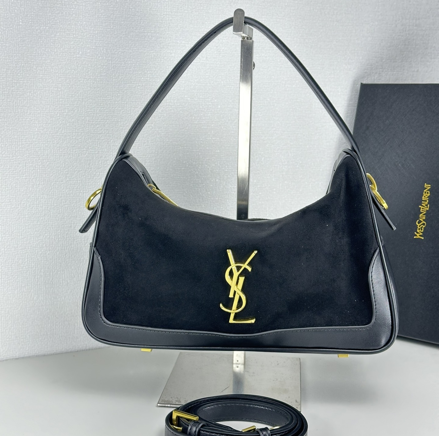 Lady Designer Fashion Vintage Bowling Bag - Black Brushed Leather Bag - Gorchic - $135.99