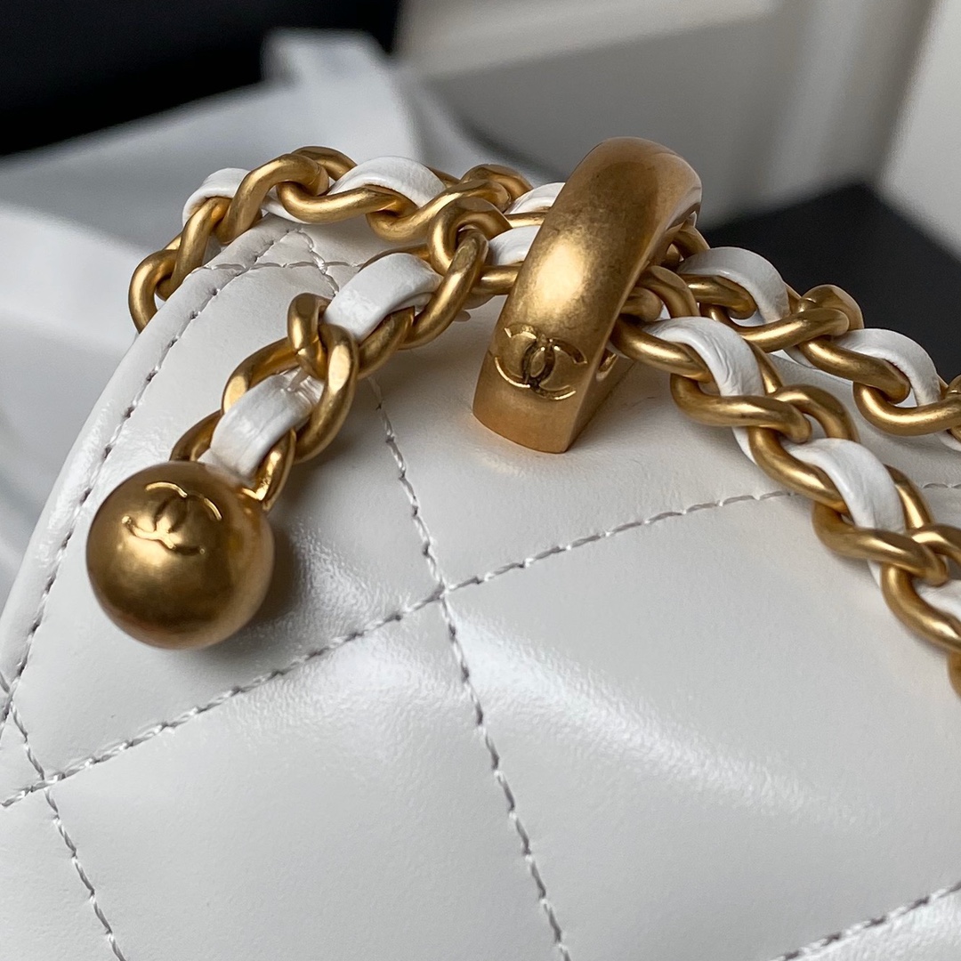 CC Inspired 24C Double Little Gold Balls Bag - White Bag - Gorchic - $145.99