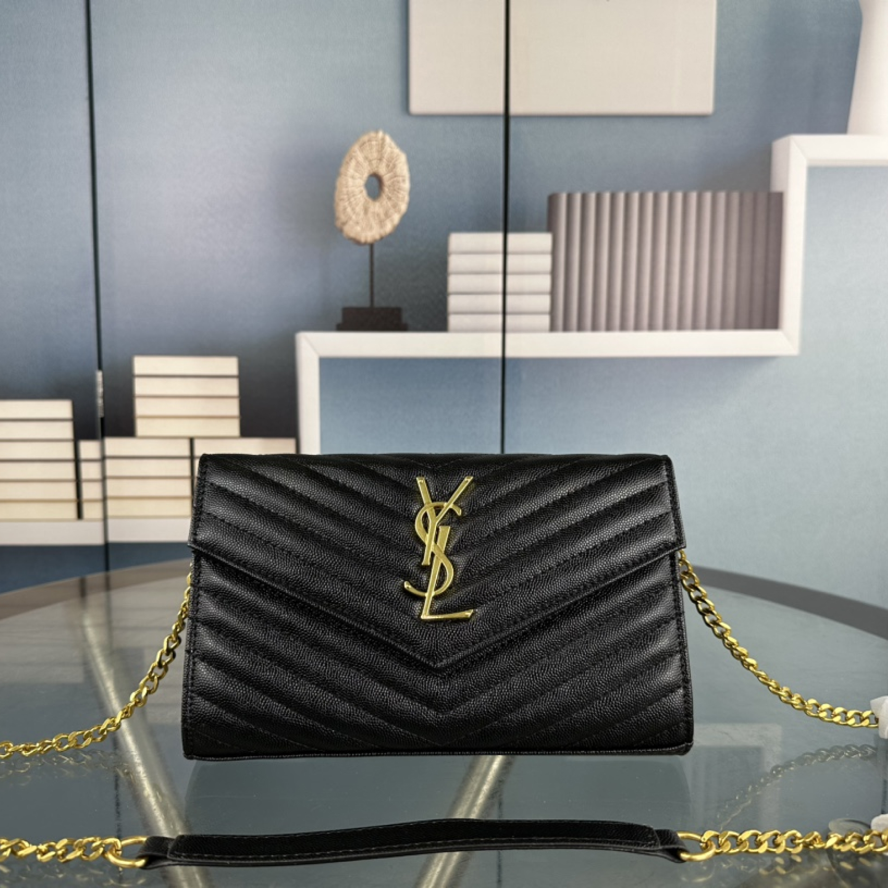 Lady Designer Fashion Cassandre Envelope- Black - Gold Metal - Gorchic - $119.99