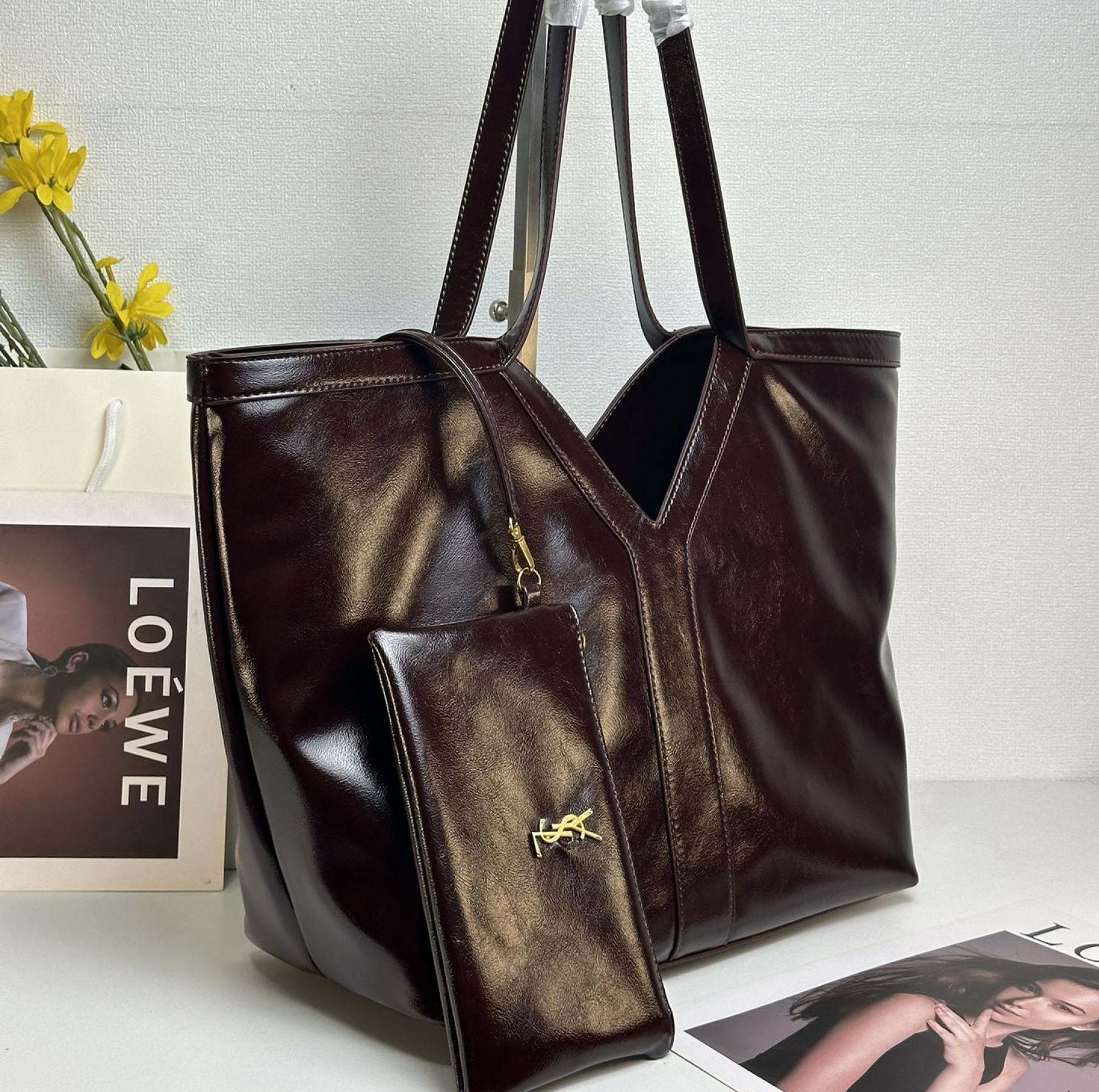 Lady Designer Oversized Tote Bag - Burgundy Bag - Gorchic - $153.99
