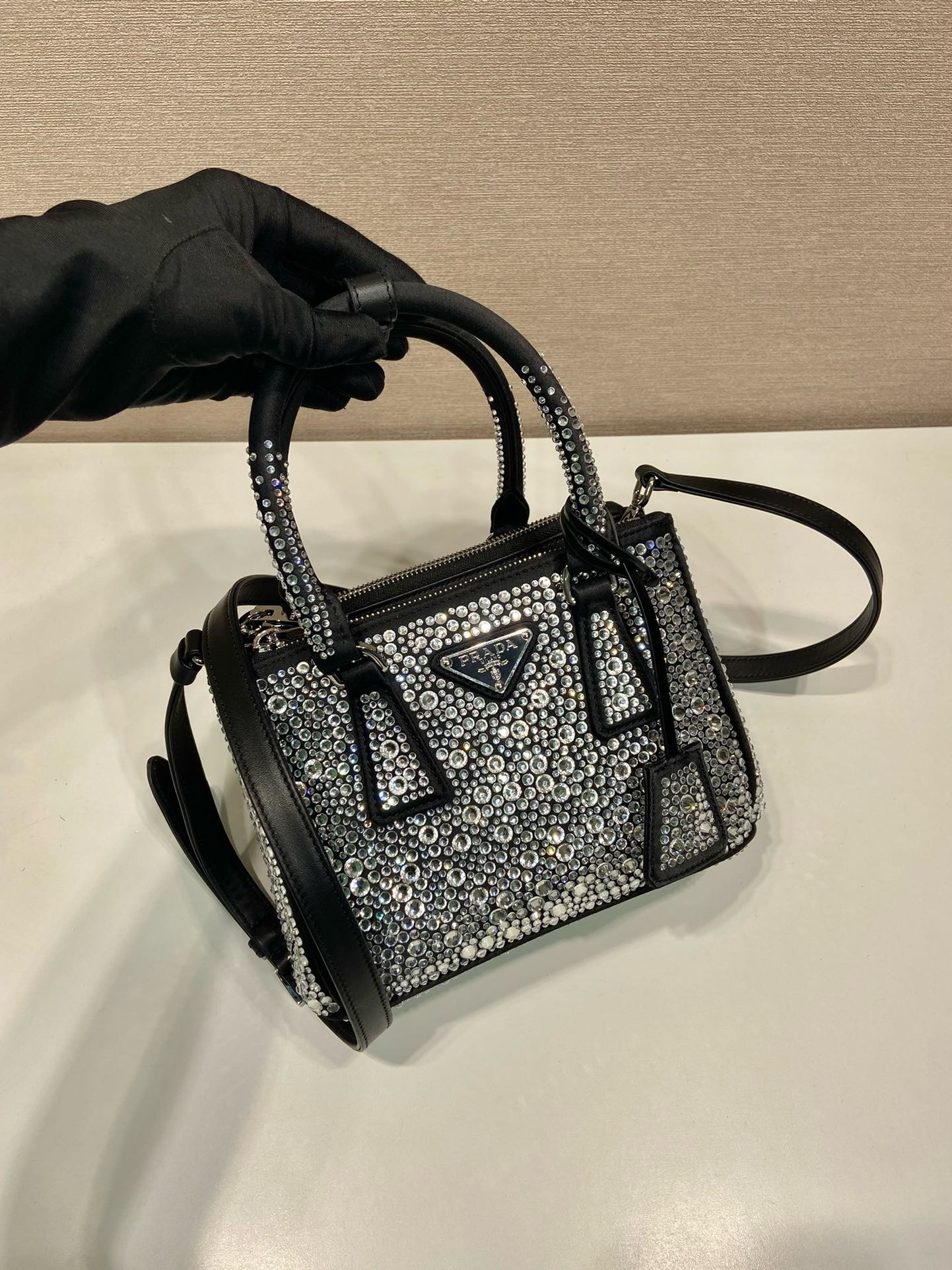 Saffiano texture Galleria Satin Mini-bag With Crystal - Bag - Gorchic - $495.99