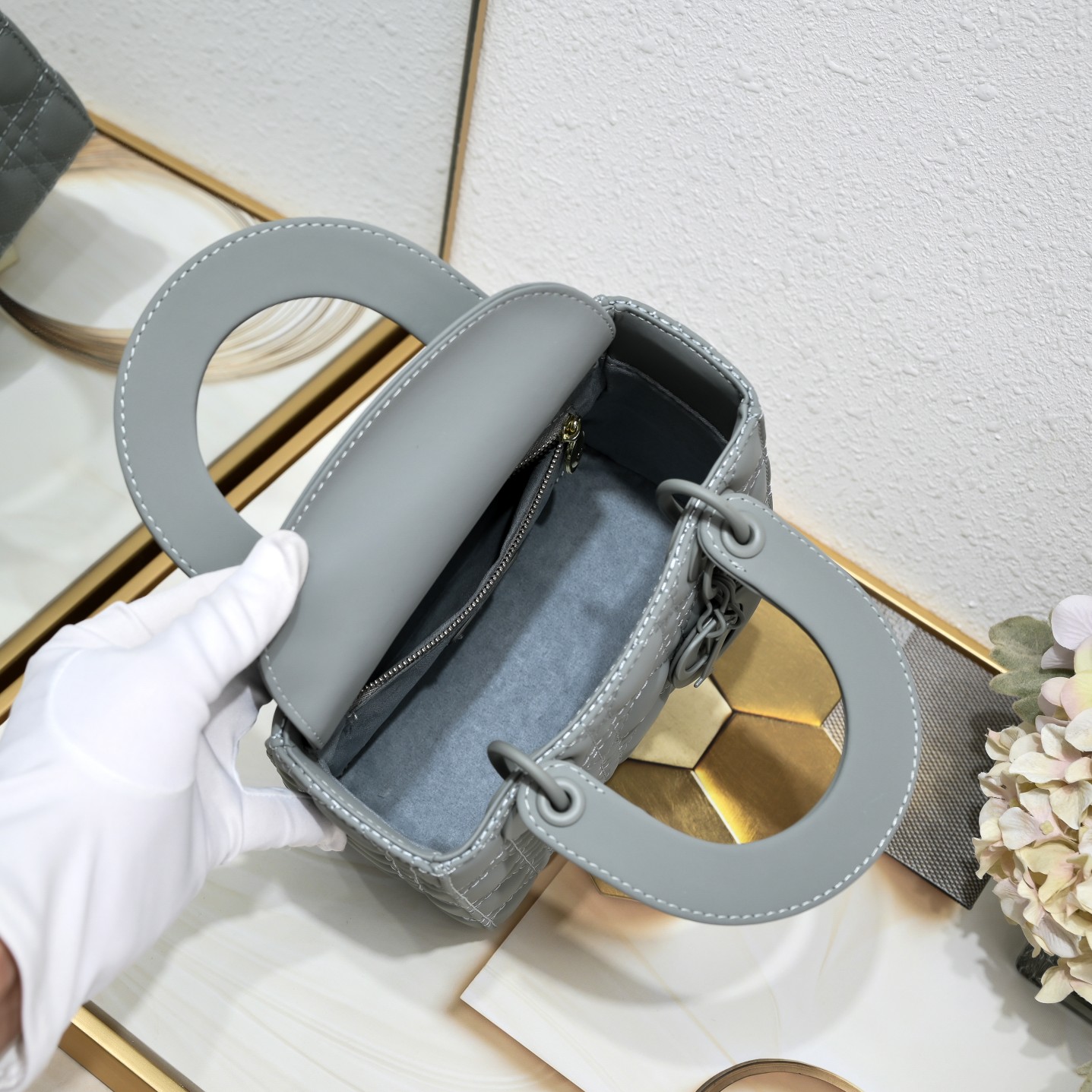 D Inspired Small Lady D Inspired Bag Grey Ultramatte Calfskin - Bag - Gorchic - $144.99