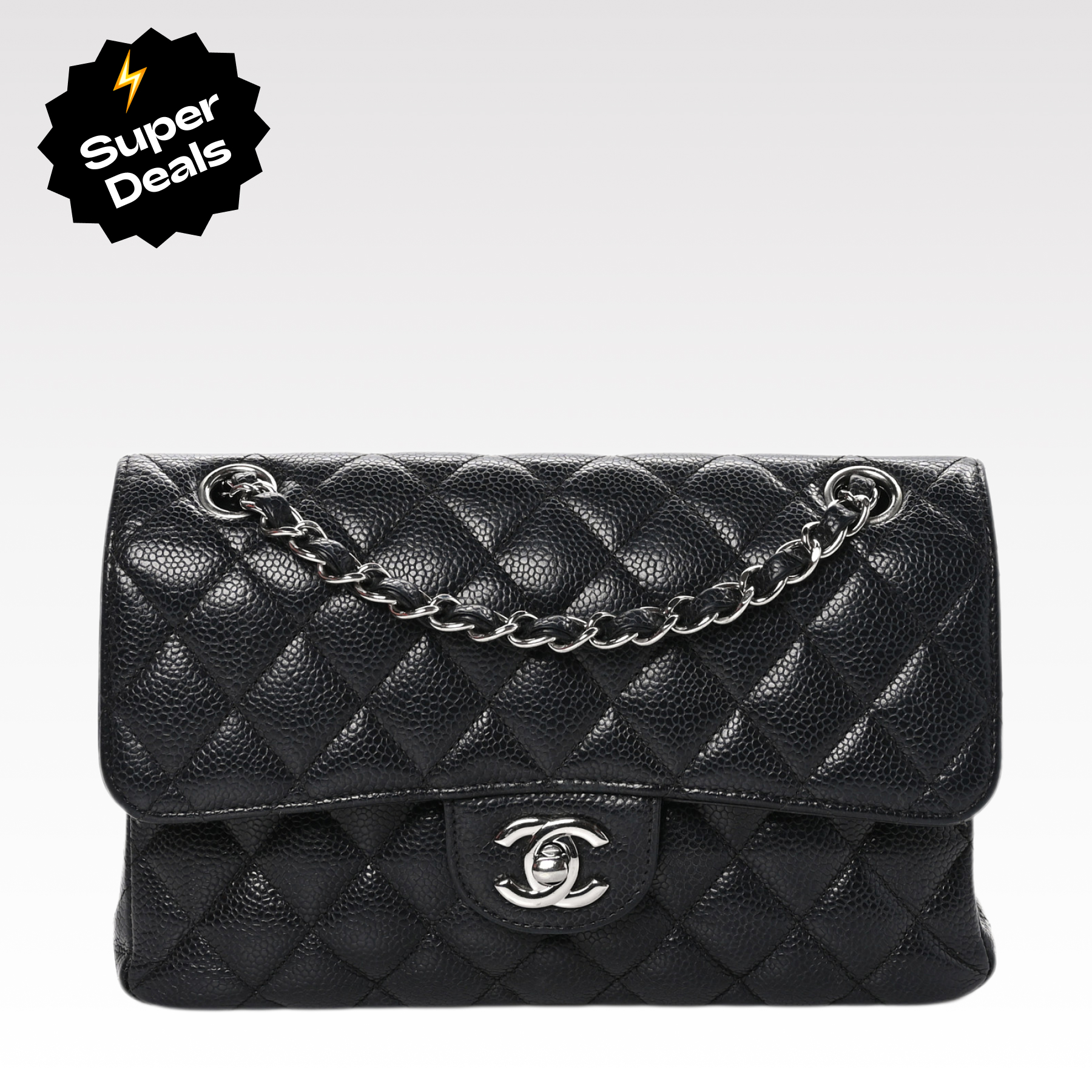 CC Inspired Classic Flag Bag Small Classic Double Flap Black Calfskin Sier Hardware - Bag - Gorchic - $125.99