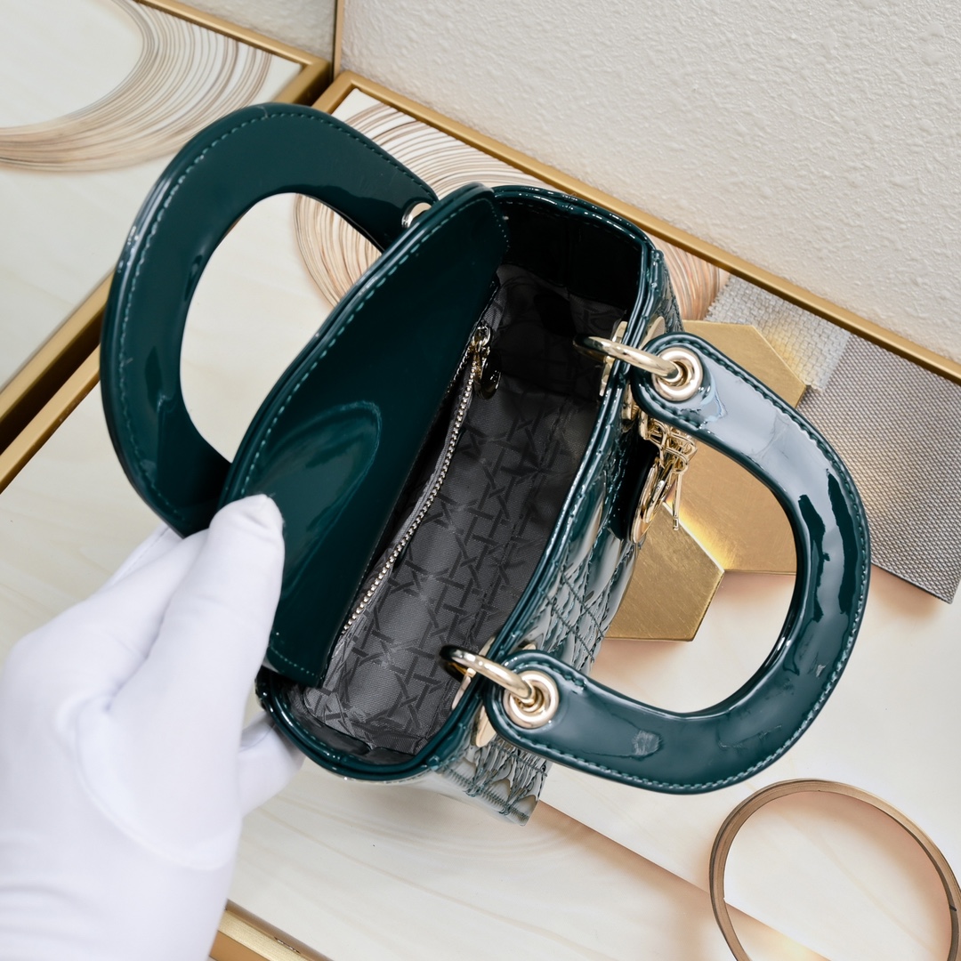 D Inspired Mini Lady D Inspired Bag Powder Green Patent Cannage Calfskin Golden Hardware - Bag - Gorchic - $138.99