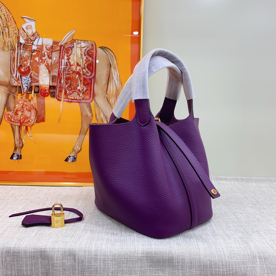 H-Inspired Clemence Picotin Lock Bag Golden Hardware-Purple Bag - Gorchic - $151.99