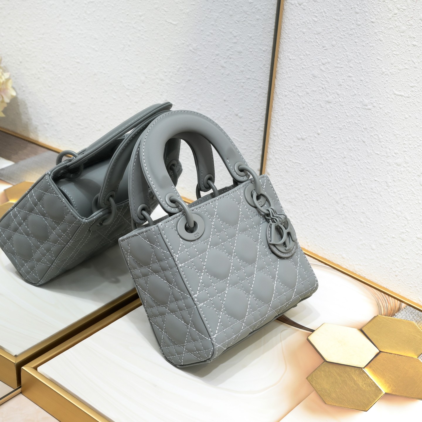 D Inspired Mini Lady D Inspired Bag Grey Ultramatte Calfskin - Bag - Gorchic - $138.99