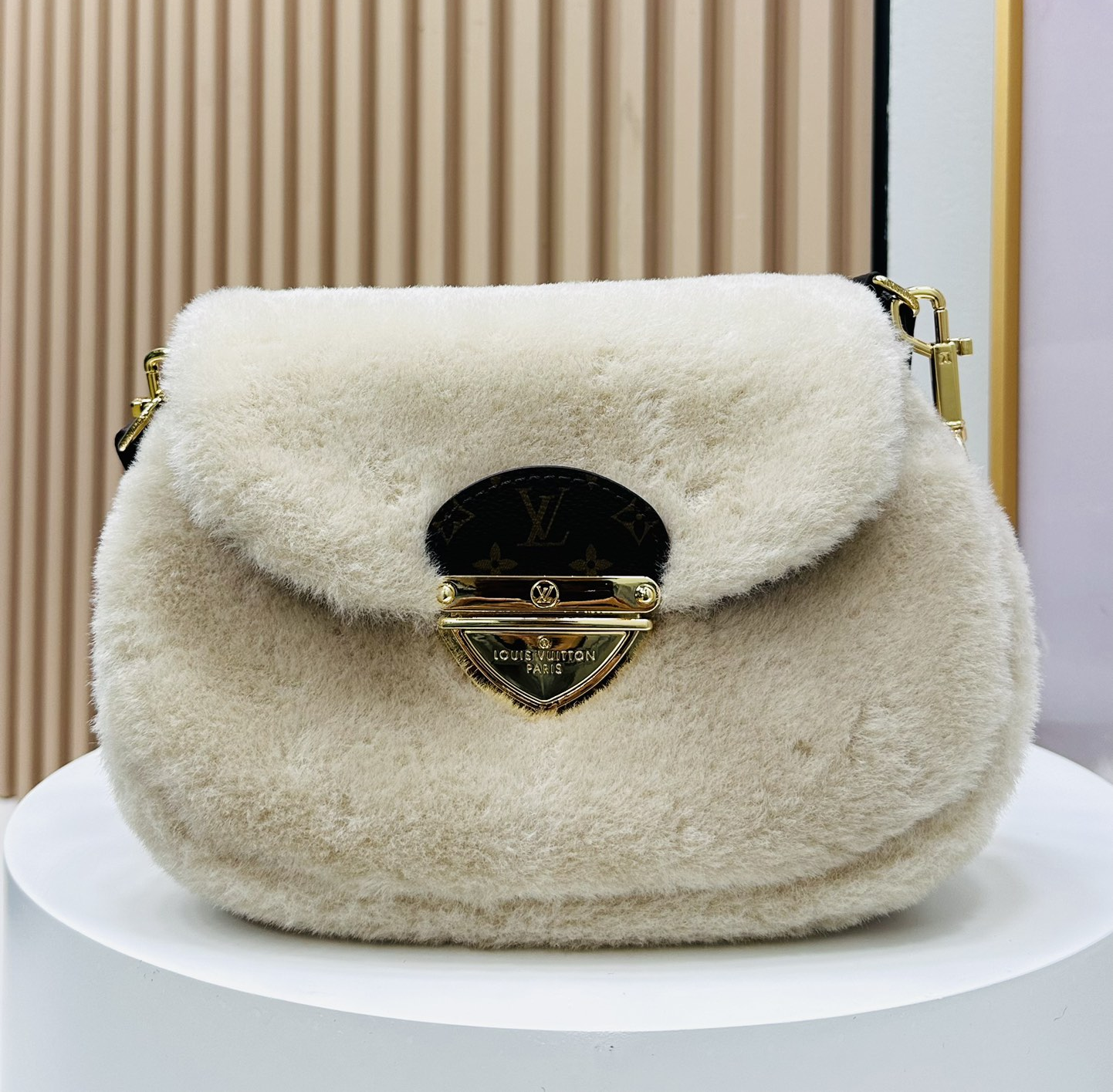 Designer Monogram Sunset Cream Woolen Leather Bag - Gorchic - $128.99