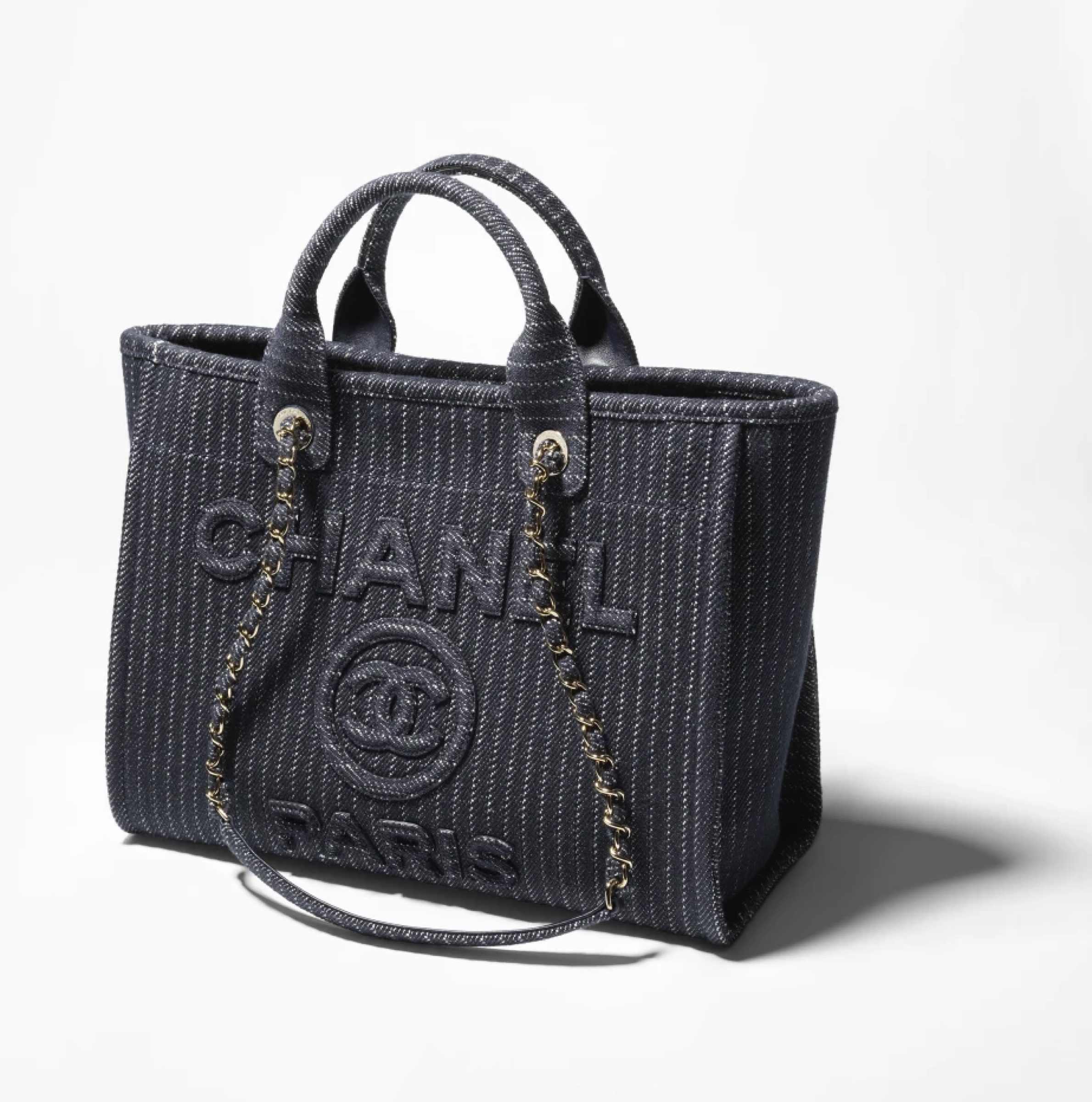 CC Inspired Shopping Tote Bag Denim & Gold Metal Dark Blue - Bag - Gorchic - $163.99
