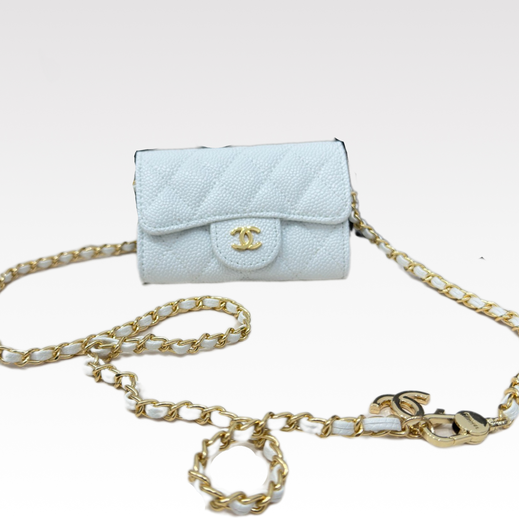 CC Inspired White Metallic Calfskin Quilted Flap Chain Waist Bag - Gorchic - $83.99