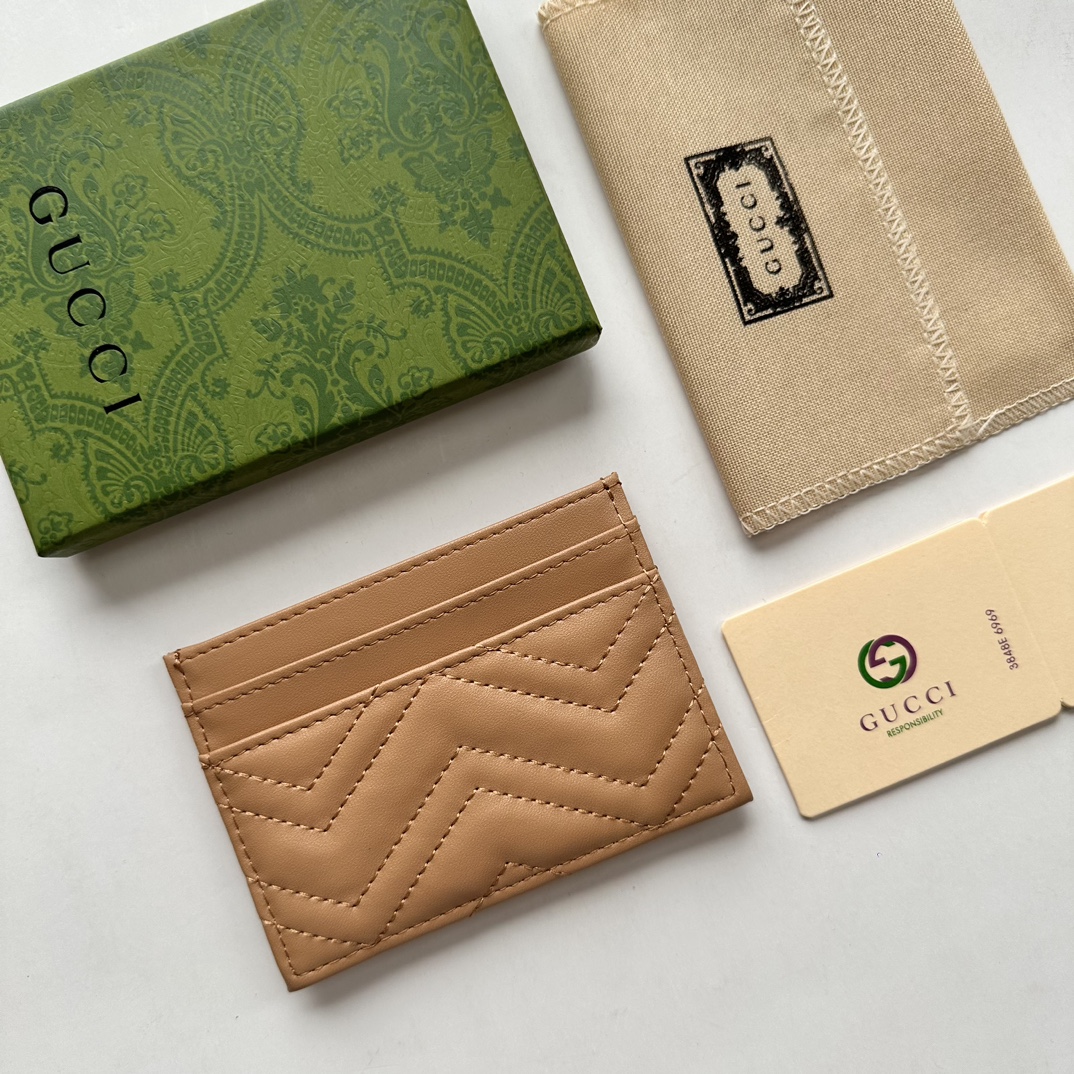 Double-G GG Marmont card case khaki leather-wallet - Gorchic - $39.99