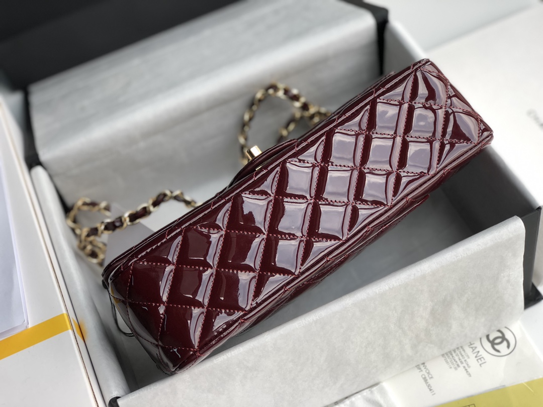 CC Inspired Patent Goatskin Quilted Medium CC Eyelet Flap Burgundy - Bag - Gorchic - $138.99